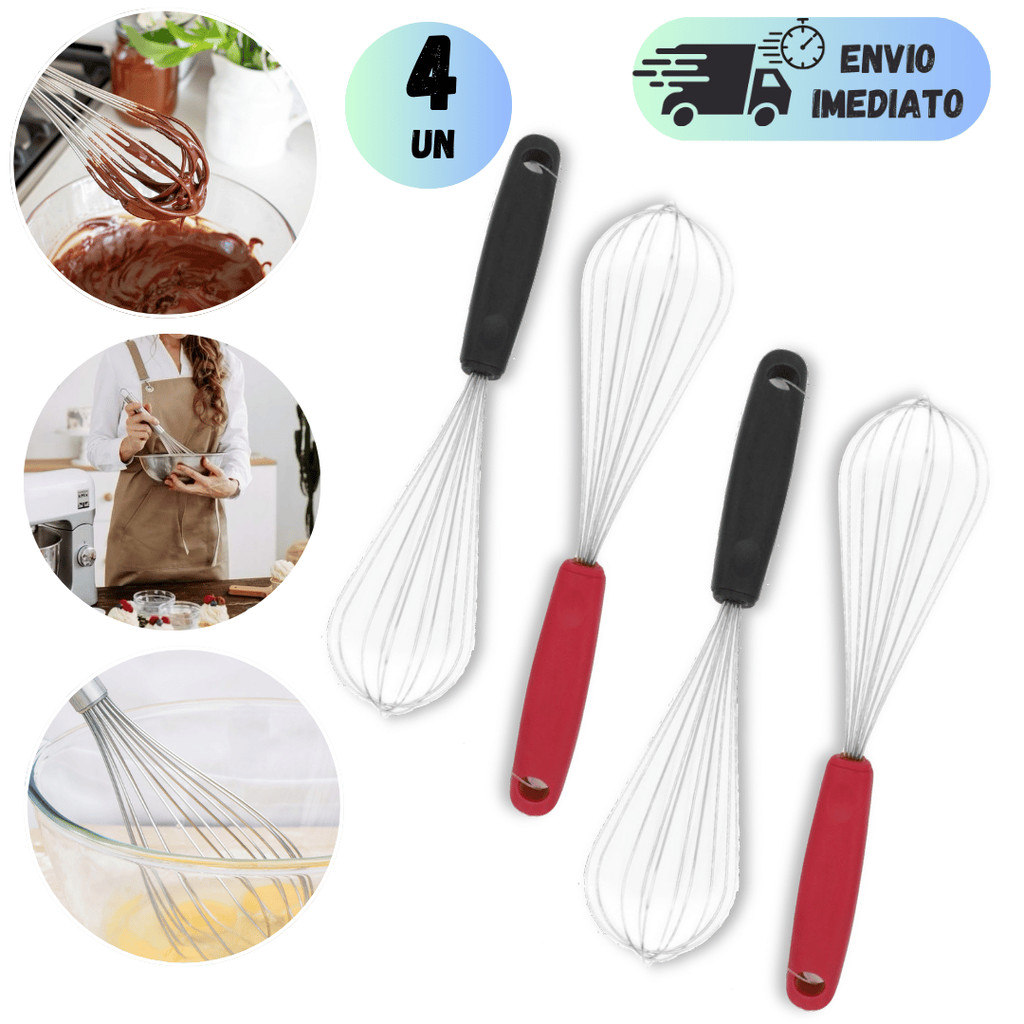 KIT 2 A 4 BATEDOR PROFISSIONAL FUE COZINHA MISTURA OVOS INOX BATE MASSAS BOLOS MISTURAS