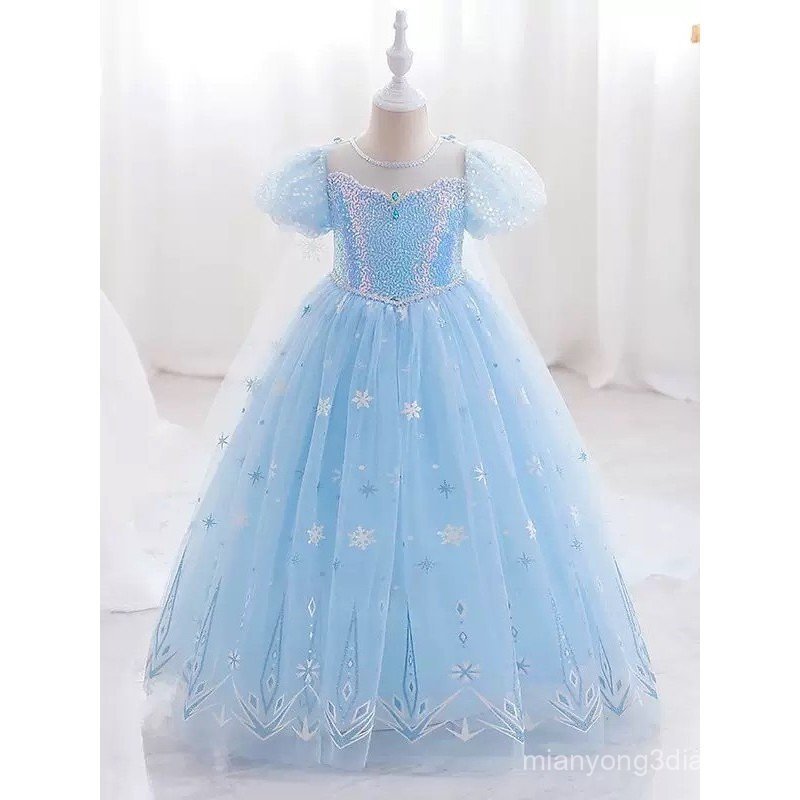 Elsa vestido de princesa venda quente meninas Puff manga curta vestido de princesa traje lantejoulas saia longa combinan