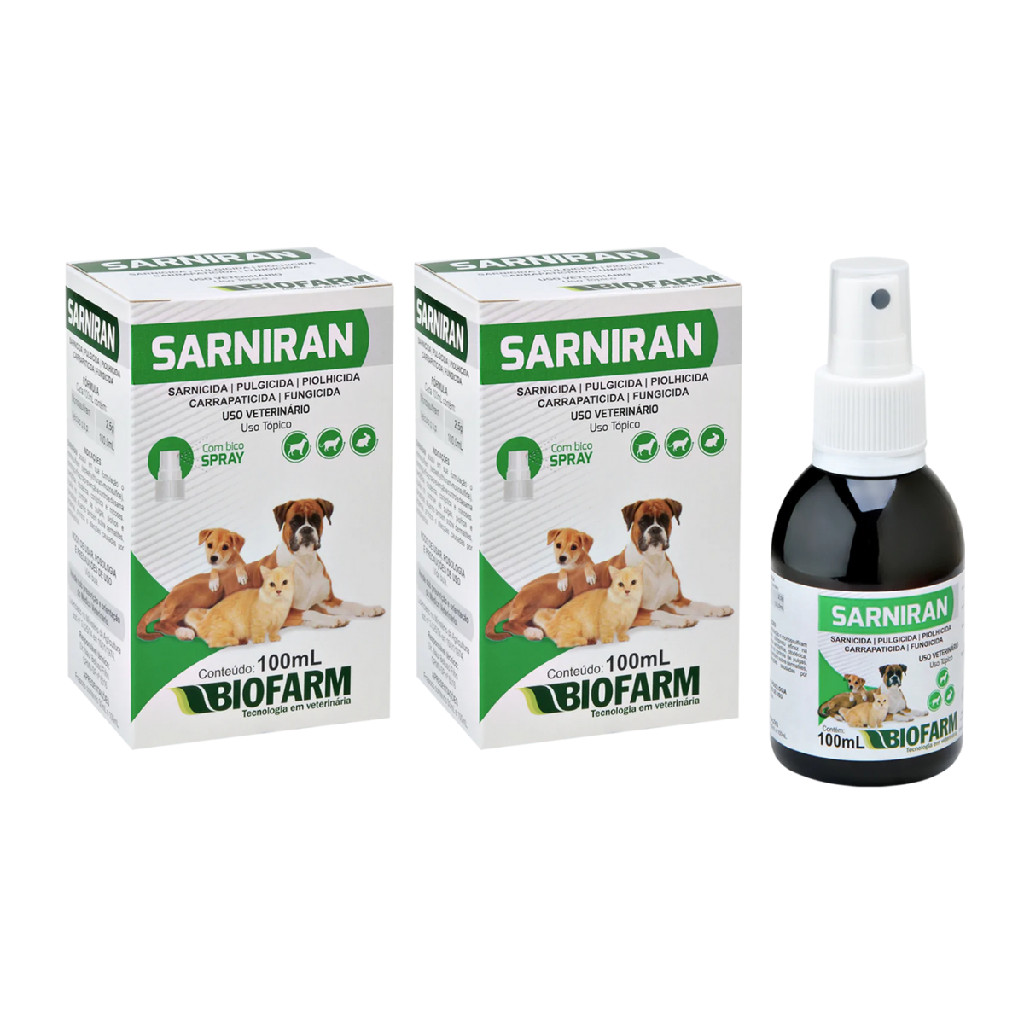Antipulga Anticarrapato Sarna Fungicida Para Cachorro Gato Coelho SARNIRAN PET 100 mL x 2 Unidades