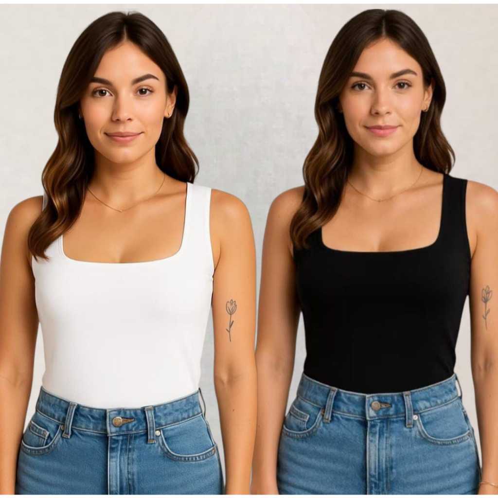 Blusinha Regata Feminina Decote Quadrado Kit 2 ou 1 unidade Básica Casual Suplex Moda Blogueira