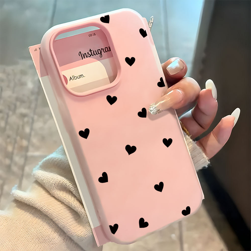 Coração Preto 2 Em 1 Capa Capinha Silicone Para IPhone 13 11 12 14 15 16 17 16e Normal Pro Max Ar Macarons Caso em Oferta na Shopee