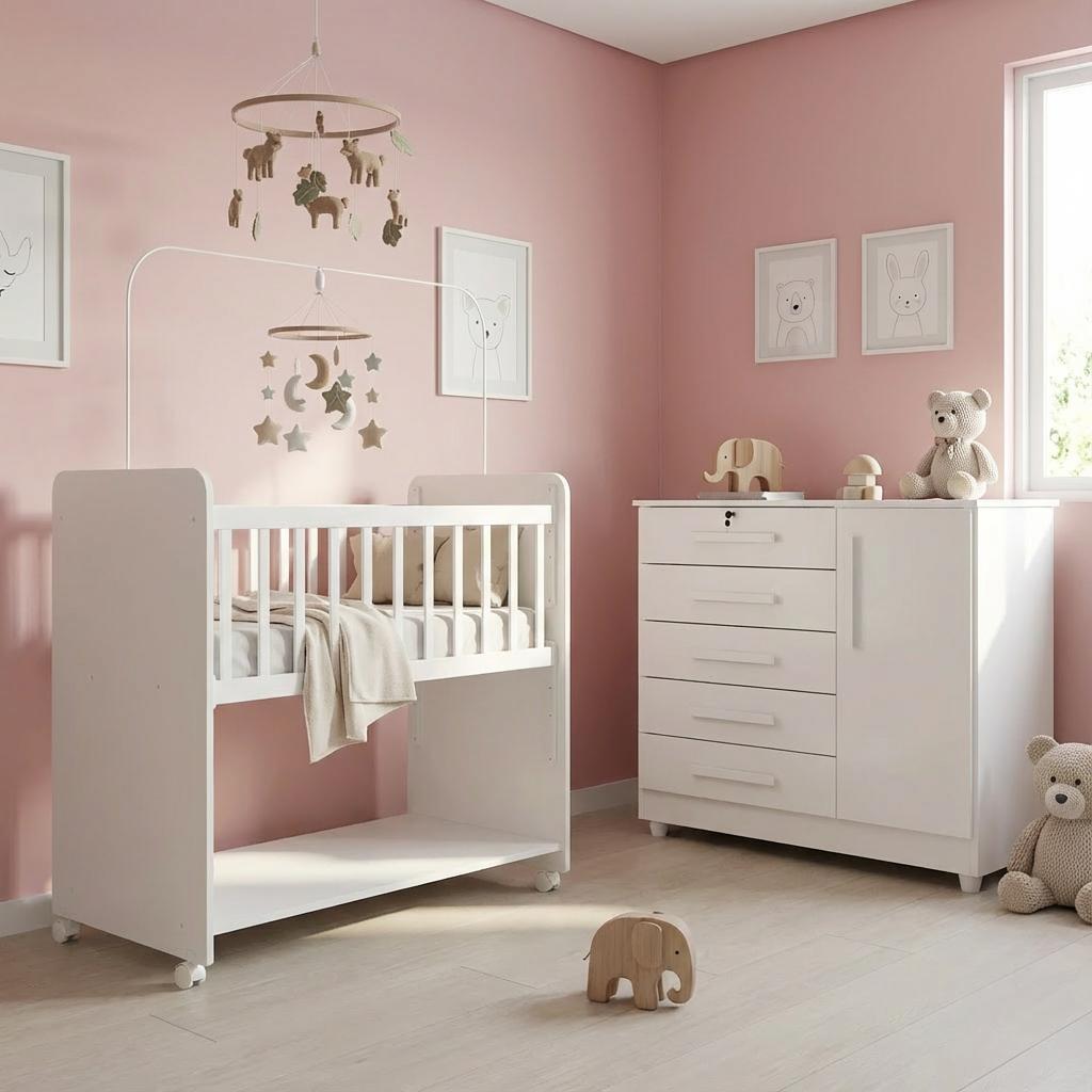 Kit Quarto Infantil Completo com Mini Berço e Cômoda