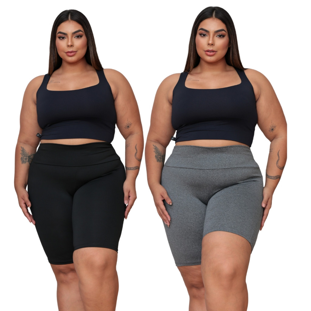 Kit 2 Bermuda Feminina Plus Size Short Feminino Legging Suplex Shortinho Academia Levanta Bumbum