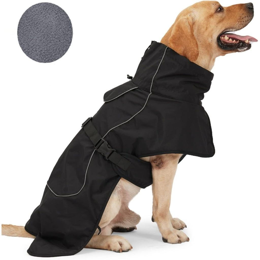 Casaco de Inverno para Cães ODSSDAPU - Jaqueta de Chuva Impermeável e à Prova de Vento com Faixa Refletiva, Preto, XXL