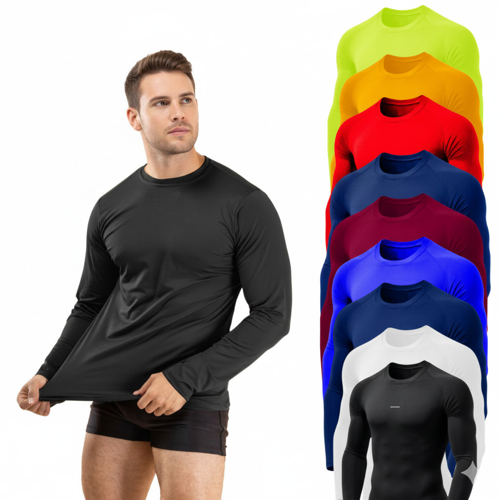 Camisa Térmica Proteção Uv 50+ Segunda Pele Camiseta Blusa Malha Fria Unissex Academia Manga Longa