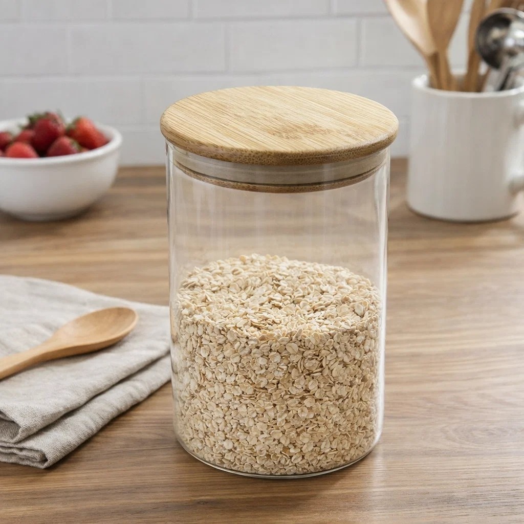 Pote Vidro Borossilicato 550ml Tampa Bambu Hermetico Vasilha Recipiente Guardar Conservar Comida Grãos Farinhas Alimento