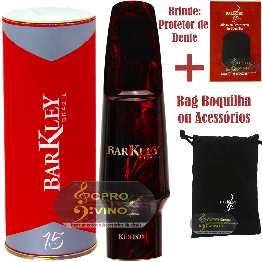 Boquilha Sax Tenor Barkley Pop 8 Kustom Vermelha Preta Bag Protetor Brindes