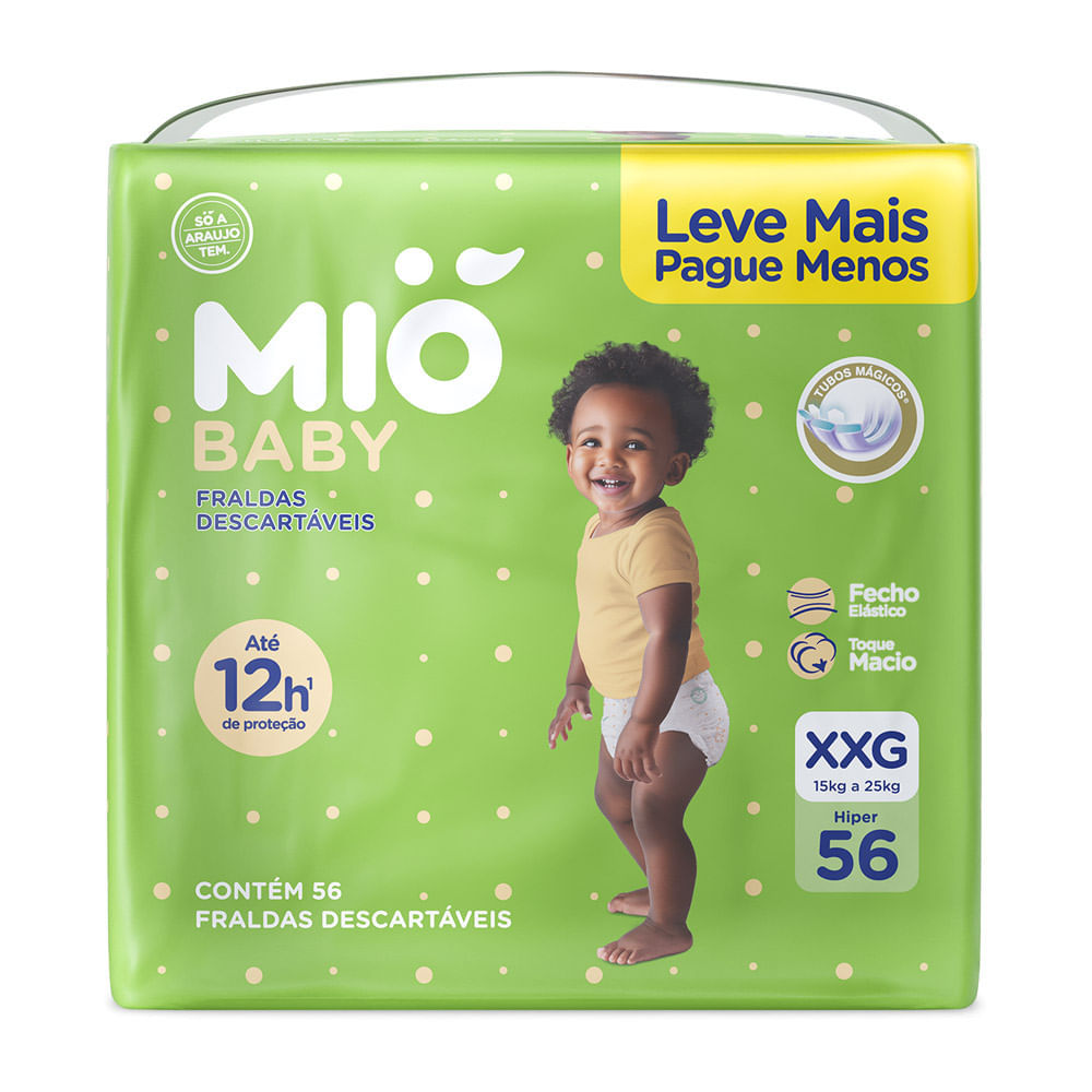 Fralda Mió Baby Tamanho XXG Hiper 56 Unidades Descartáveis em Oferta na Shopee