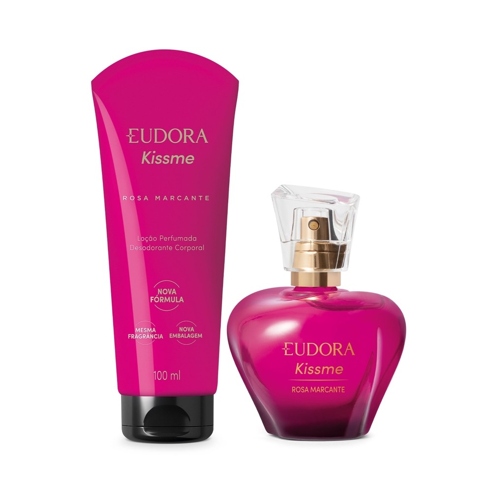 Eudora Kit Kiss Me Rosa Marcante: Desodorante Colônia 50ml + Loção corporal 100ml