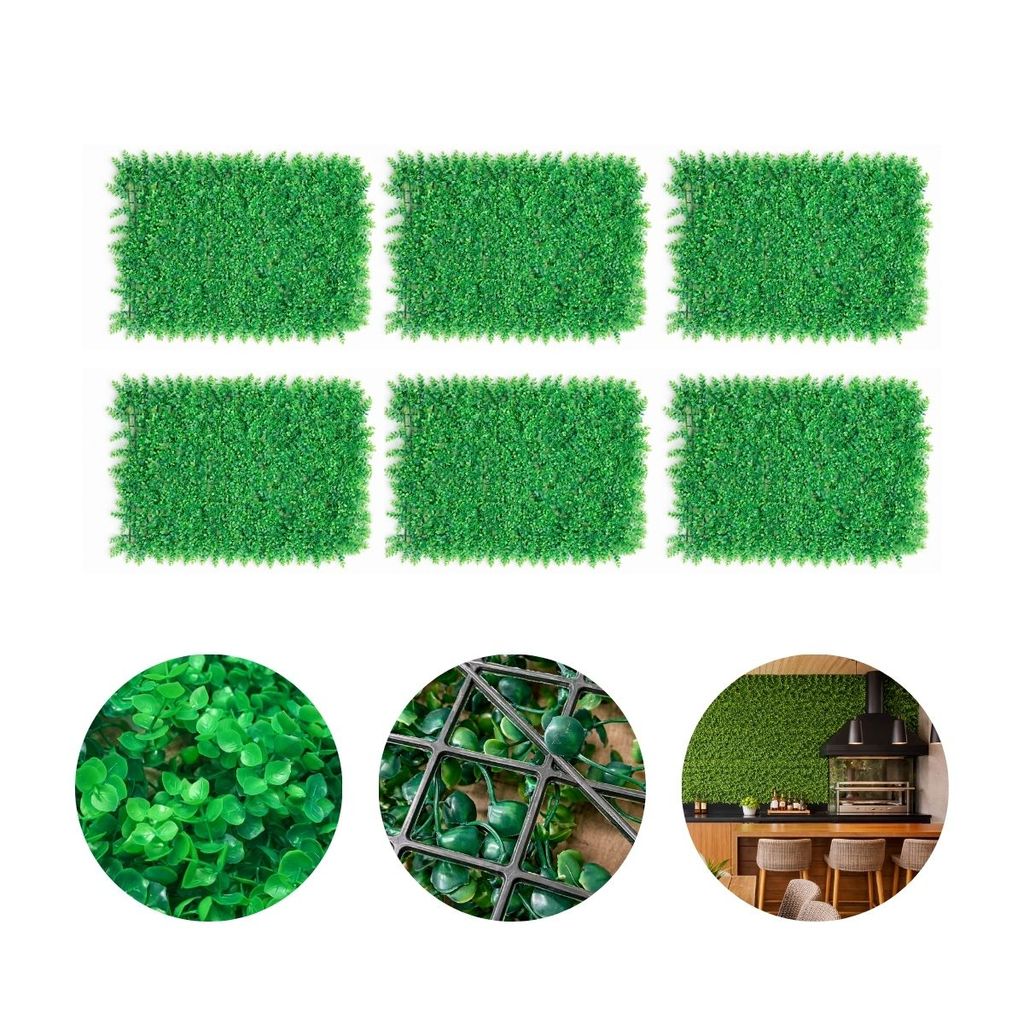 Kit 6 Placas Jardim Vertical Artificial Eucalipto Luxo 60x40