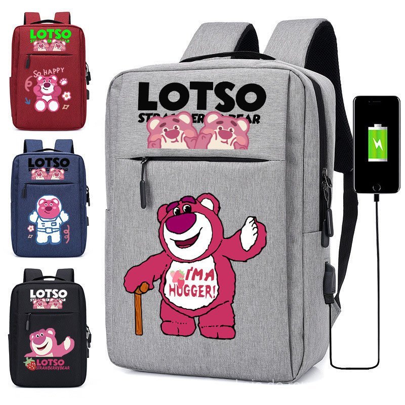 Mochila infantil de anime Lotso para notebook USB à prova d'água para meninos e meninas adolescentes mochila escolar 647