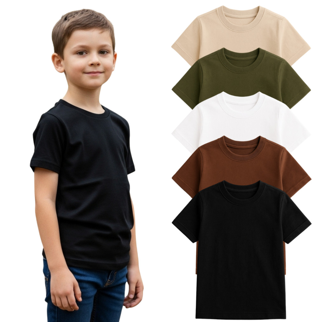 Kit com 3 Camiseta Infantil 100% Lisa Básica Manga Curta Unissex Masculina e Feminino Lisa Básica para estampar