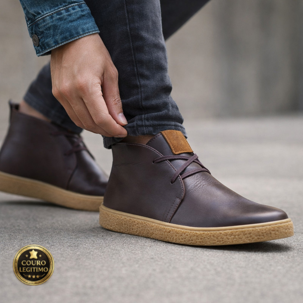 Sapato Tenis Masculino Em Couro Legítimo Casual Social Cano Médio Confortável Macio Dia a Dia