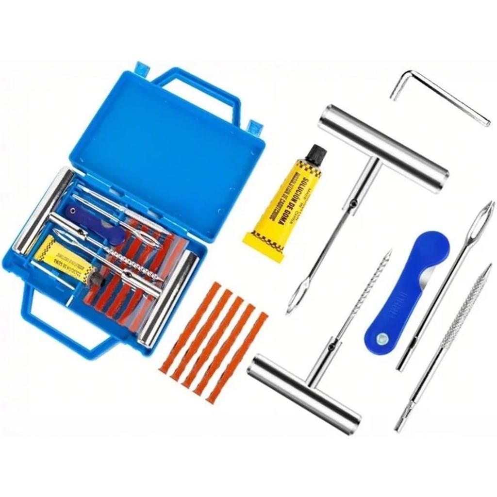 Kit Reparo Conserto Furo Pneu Sem Camara Carro Moto 5 Macarrão Refil Remendo Pneus Furado + Maleta