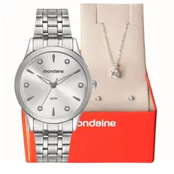 Relógio Feminino Mondaine Prata Pequeno 32610L0MKNE2K1 Original + Conjunto Colar E Brinco