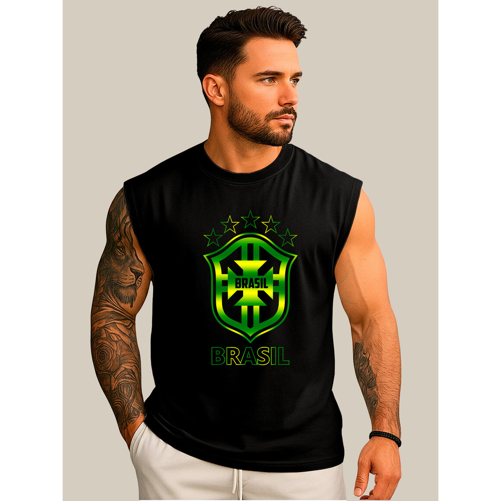 Regata Masculina Brasil Para Treino Academia e Dia a Dia Oversized Cavada Street Carnaval Confortável