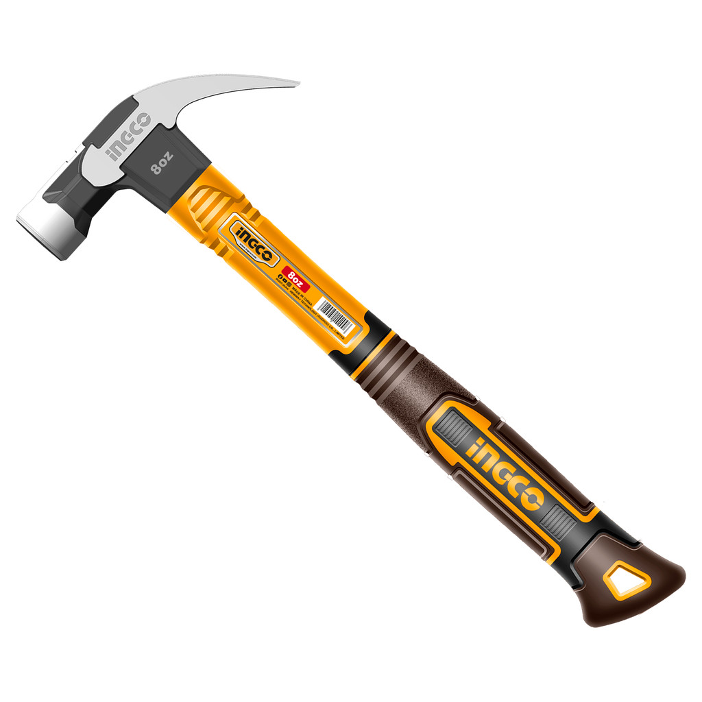 Martelo Unha Magnético 23mm Ingco 220g 8oz Aço Forjado Cabo Emborrachado Fibra Resistente HCH81008