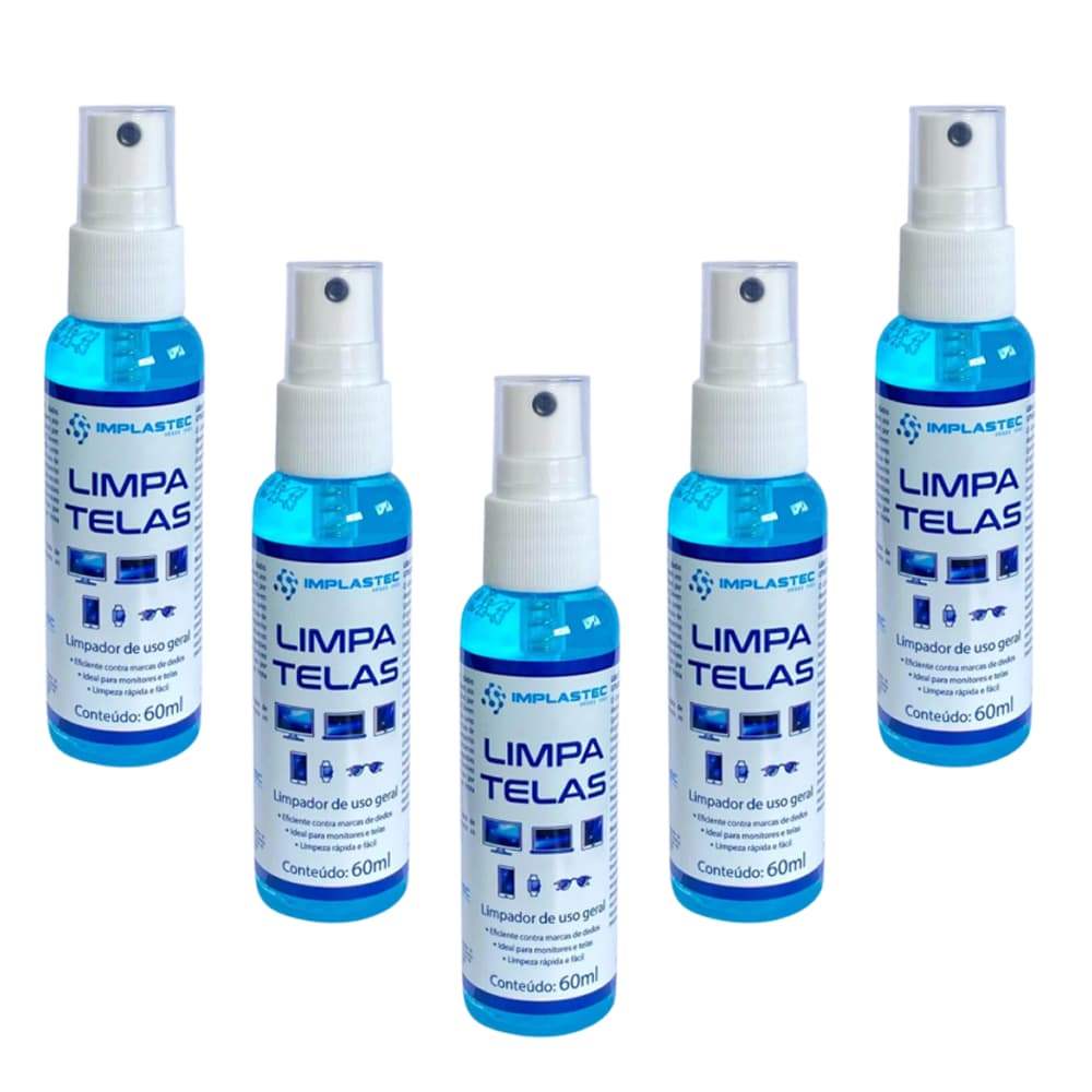 5 Limpadores De Tela Profissional Anti Marcas Implastec 60ml