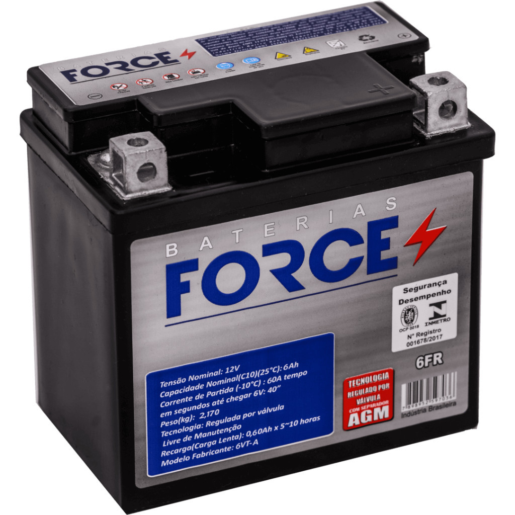 Bateria CG 160 6 amperes Force Moto CG150 Biz 125 Bros 150 160 XRE 190 300 Factor 125 Fazer 150