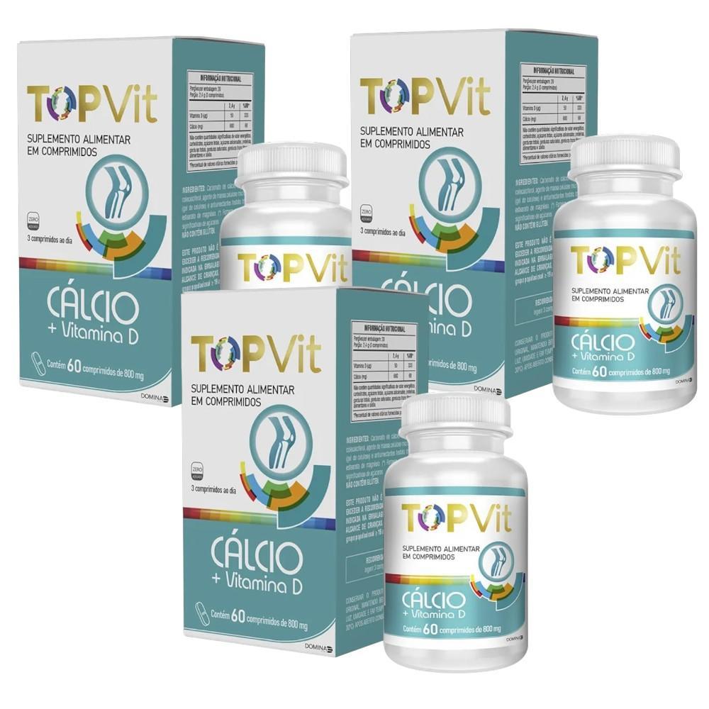 Kit Carbonato Cálcio + Vitamina D 800mg Topvit Com 3 Caixas De 60 Cápsulas Cada