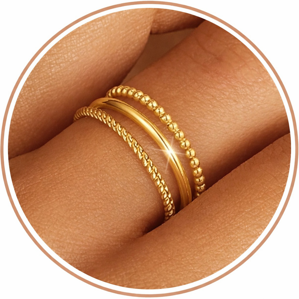 Kit 3 Anéis Femininos Minimalistas para Uso Diário em banhado a ouro 18k a Prata 925
