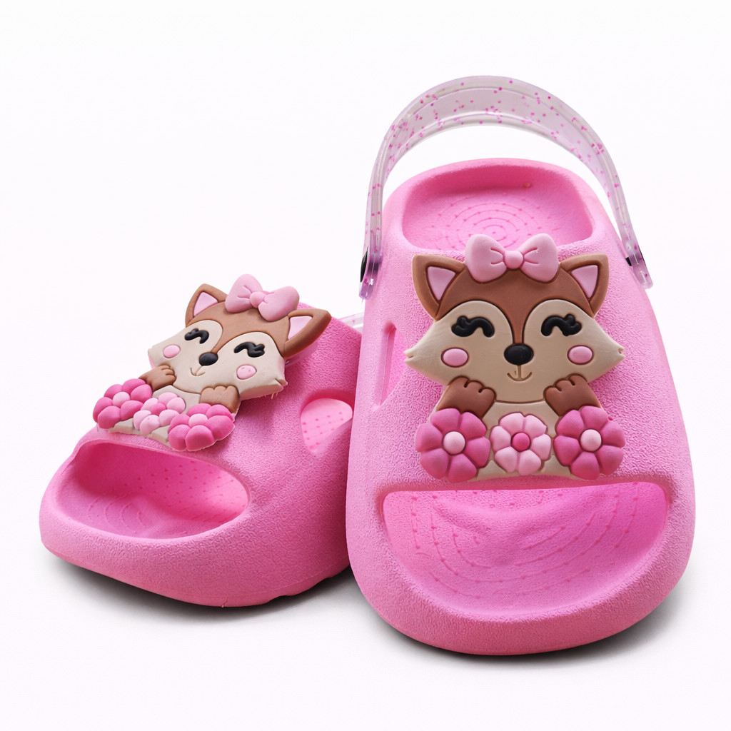 Sandália Chinelo Infantil Nuvem Slide Enfeite Raposinha Com Correia Casual Leve Macio Confortável
