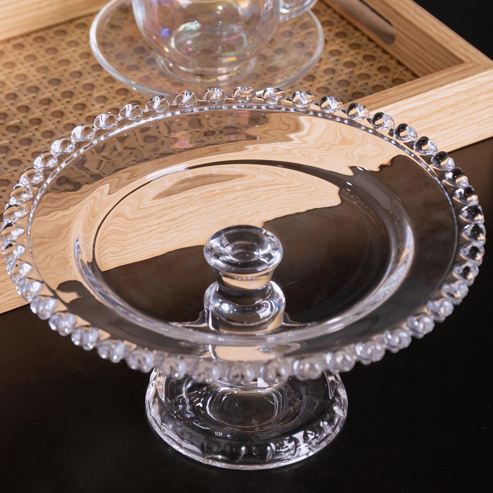 Prato de Cristal com Pé Coração 19,5 cm Lyor para Doces Sobremesas Petiscos Frutas Mesa Posta Decoração Romântica Charme