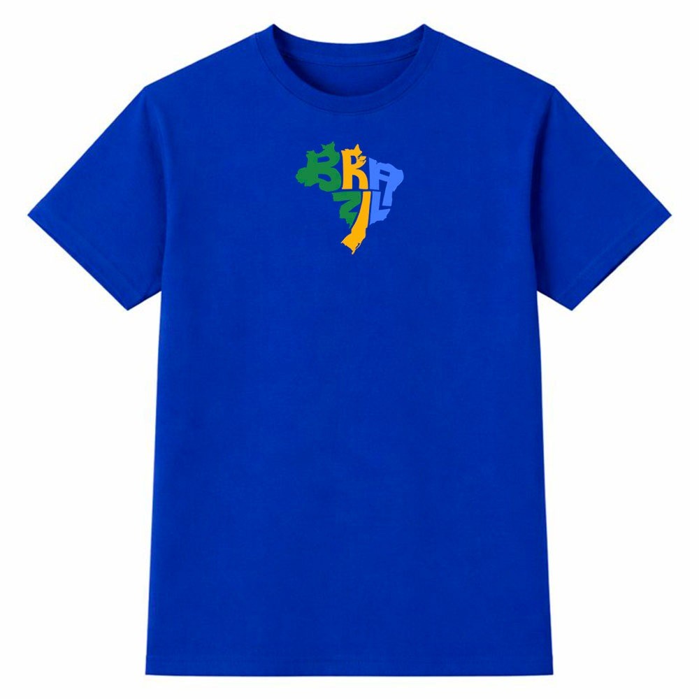 Camiseta Feminina 100% Algodão Camisa Brasil Arte Tipográfica Colorida Futebol Copa do Mundo 