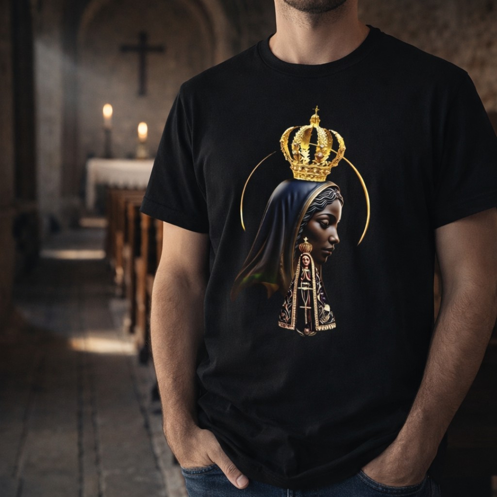 Camiseta Nossa Senhora Aparecida Rainha do Brasil Estampa Católica