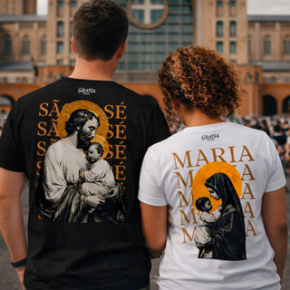 Kit 2 Camisetas Casal Católico Maria e José Unissex Algodão Confortável Cristã Tshirt em Oferta na Shopee