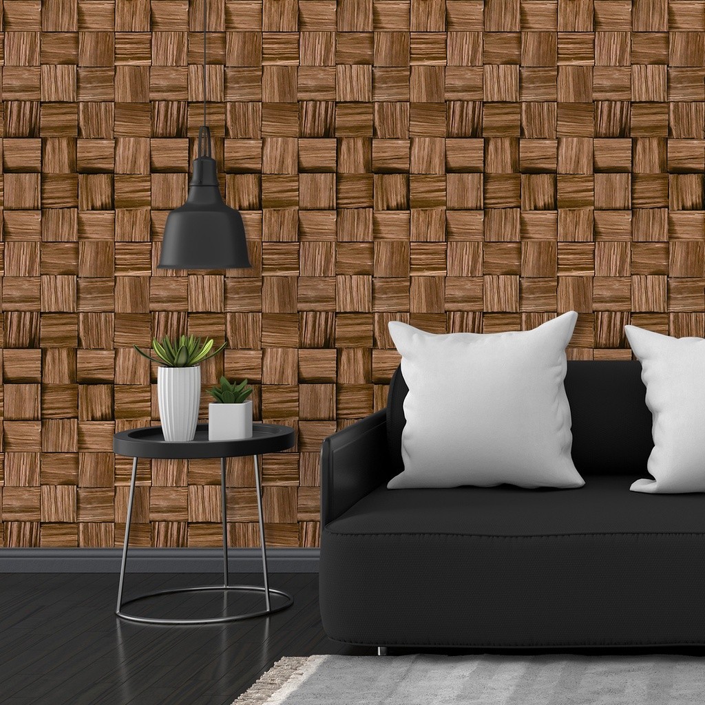 Papel de Parede Adesivo Lavável Decoração Madeira Trançado Desigual Eucalipto Rustico 3D