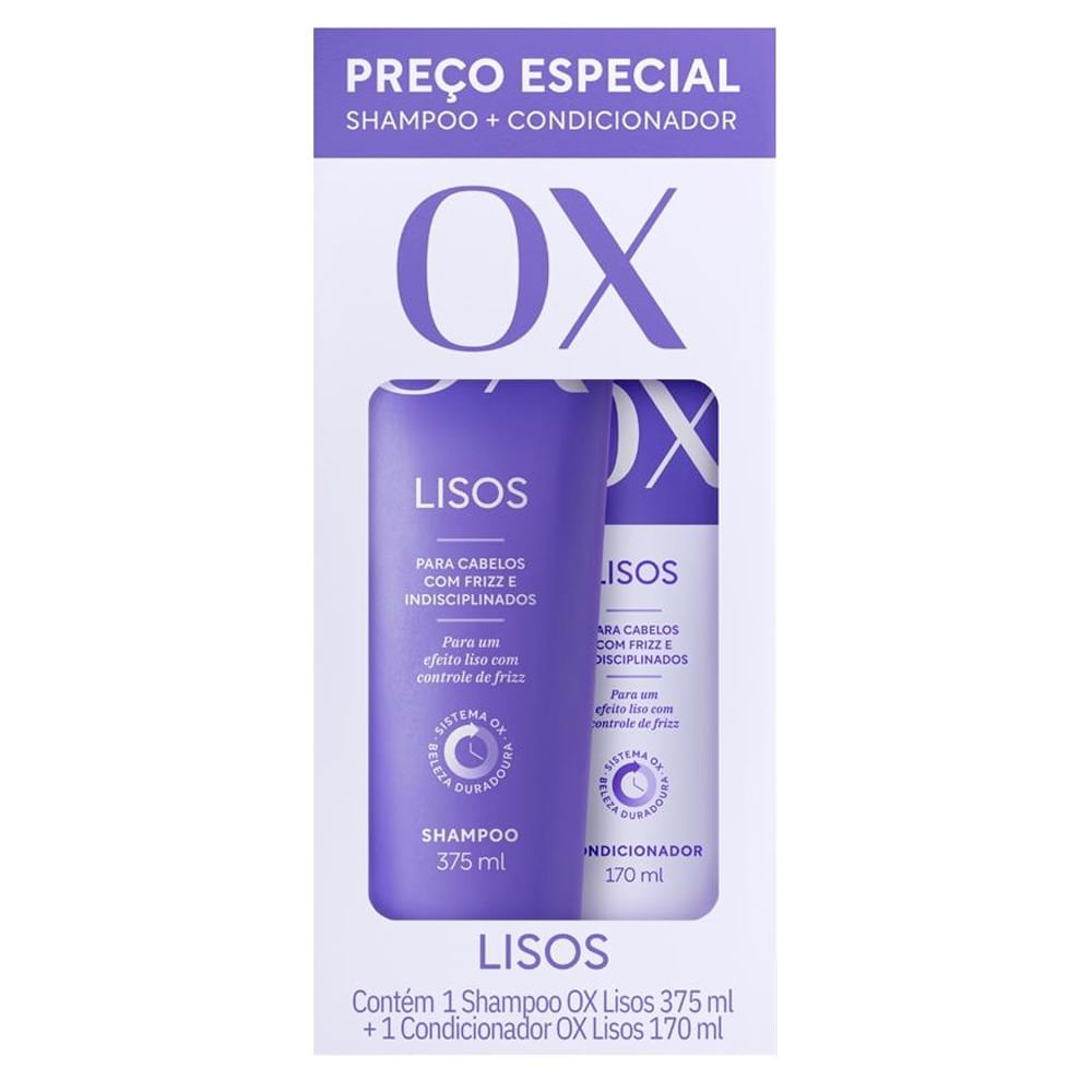 Kit Shampoo 375ml + Condicionador 170ml OX Liso Duradouro