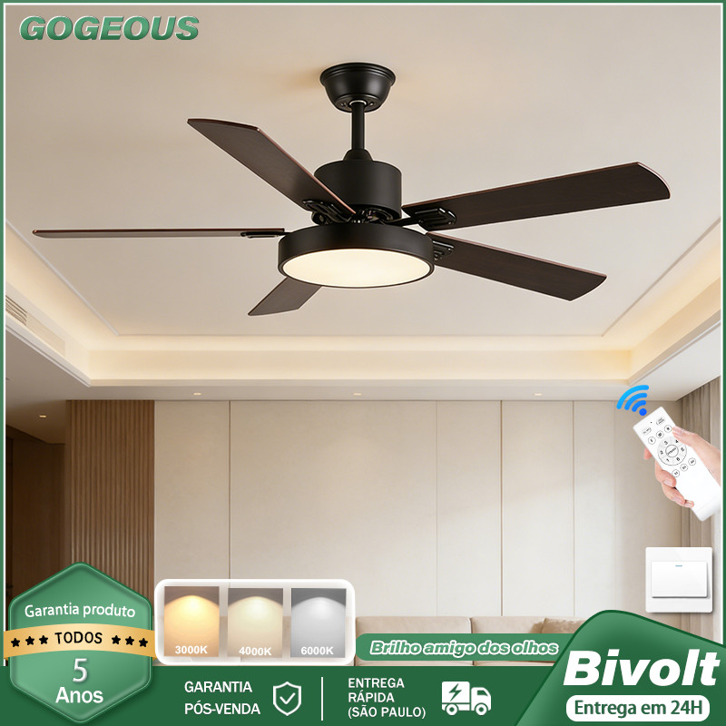 110V-220V Ventilador de Teto De Teto Com Luz LED 3 Cores Sala de Estar Quarto Bivolt Motor CC Silencioso