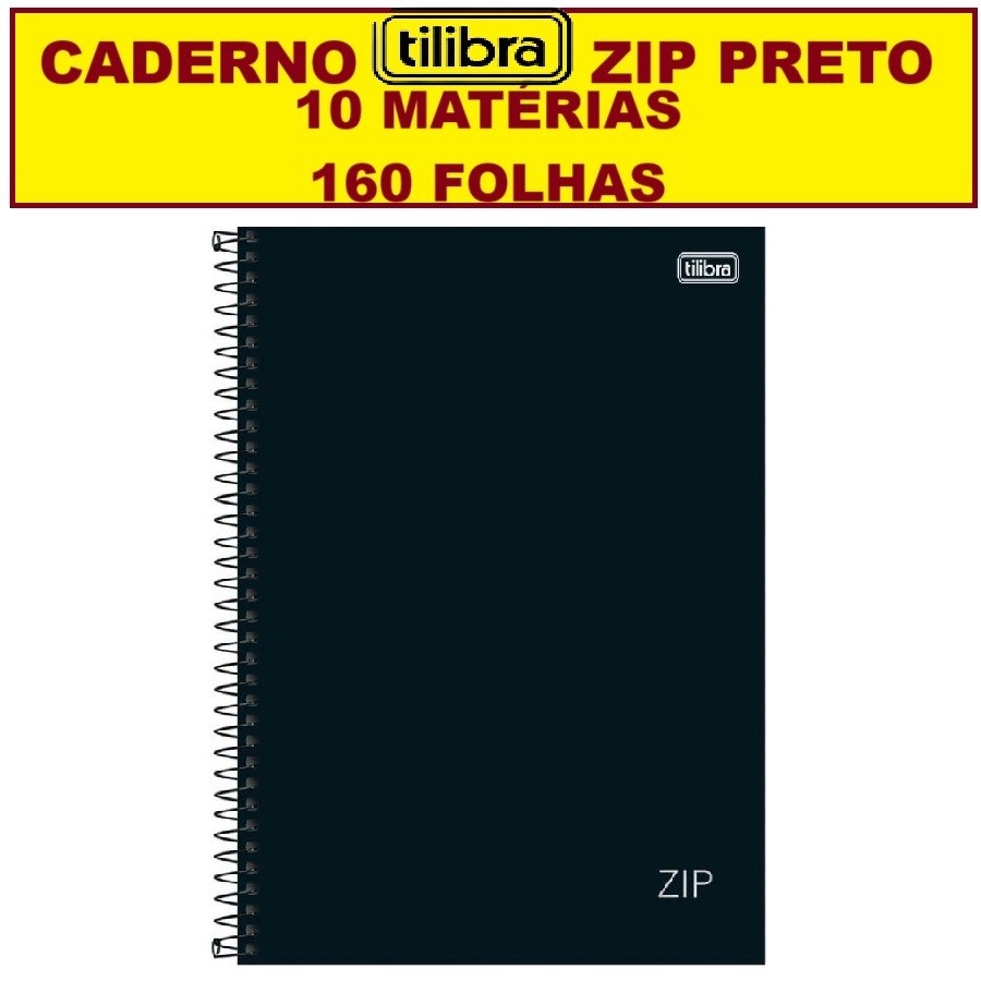 Tilibra Caderno 10 Matérias 160 Folhas Escolar zip Capa Dura Preto capa preta em Oferta na Shopee