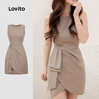 Lovito Vestido Elegante Simples Assimétrico Primavera/verão Vestido Cáqui para Mulheres L155ED1783 em Oferta na Shopee
