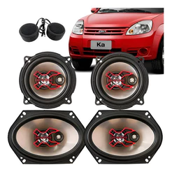 4 Alto Falante Ford Ka Triaxial Bravox 5 5x7 + Mini Tweeter Preto