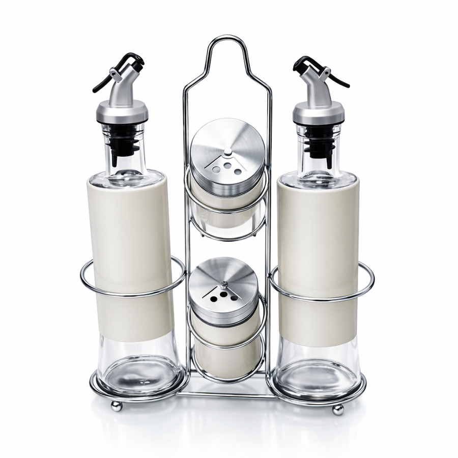 Kit 5 Peças Galheteiros Saleiros Vidro Com Suporte - Malone