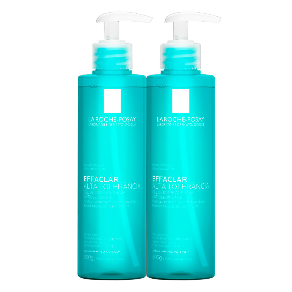 Kit 2 Gel de Limpeza Facial Effaclar Alta Tolerância La Roche-Posay 300g em Oferta na Shopee