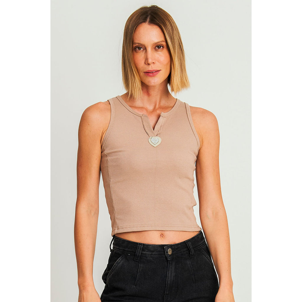 Regata Feminina Com Decote v Polo Wear Bege Claro em Oferta na Shopee