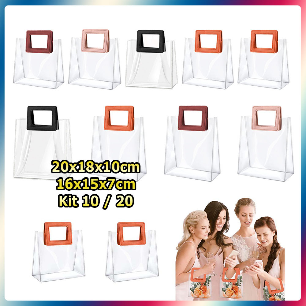 Kit 10/20 Peças Saco quadrado transparente para presentes reutilizável saco transparente para presentes de festa