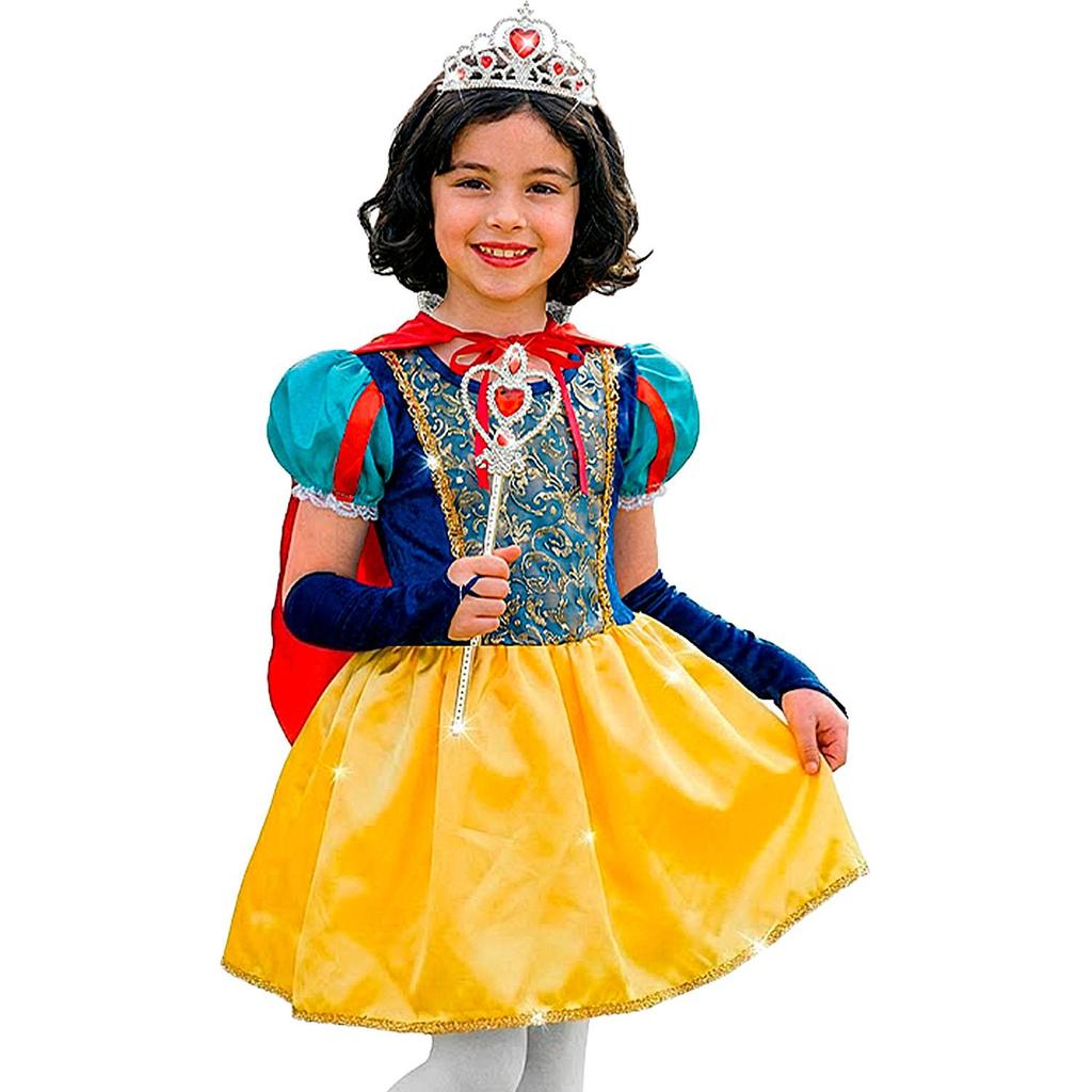 Fantasia Princesa Branca Neve Capa Luva Varinha Coroa Tiara