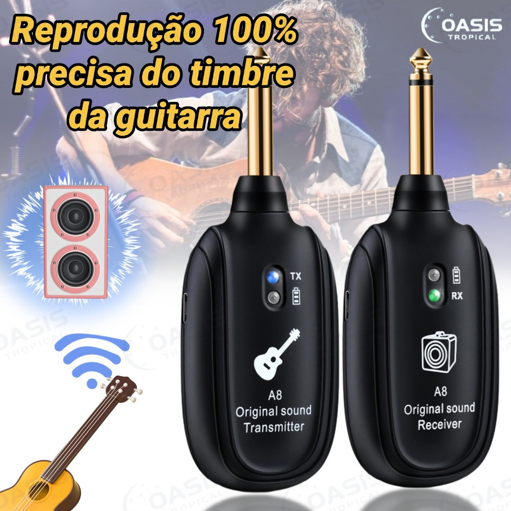 Transmissor Receptor Sem Fio P10 para Guitarra Baixo Acústico Recarregável concerto