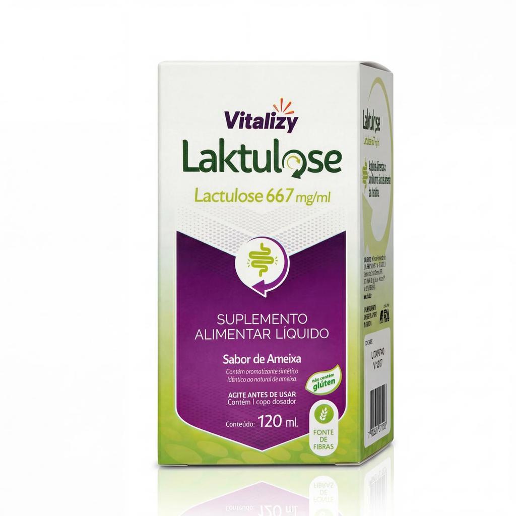Lactulose Vitalizy  667mg/ml 120ml Sabor Ameixa Regulador Intestinal Sem Glúten Fonte De Fibras Natural
