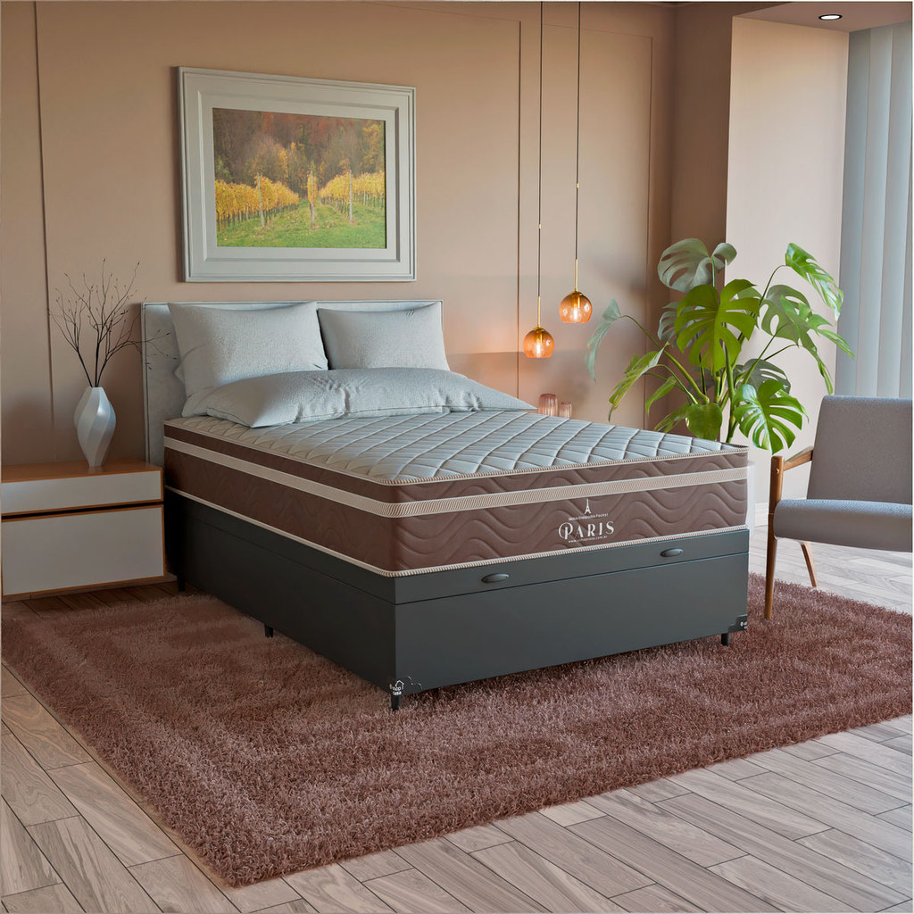 Cama Box Baú Viúva + Colchão Paris Molas Ensacadas Pocket - Couro Preto · foto 2