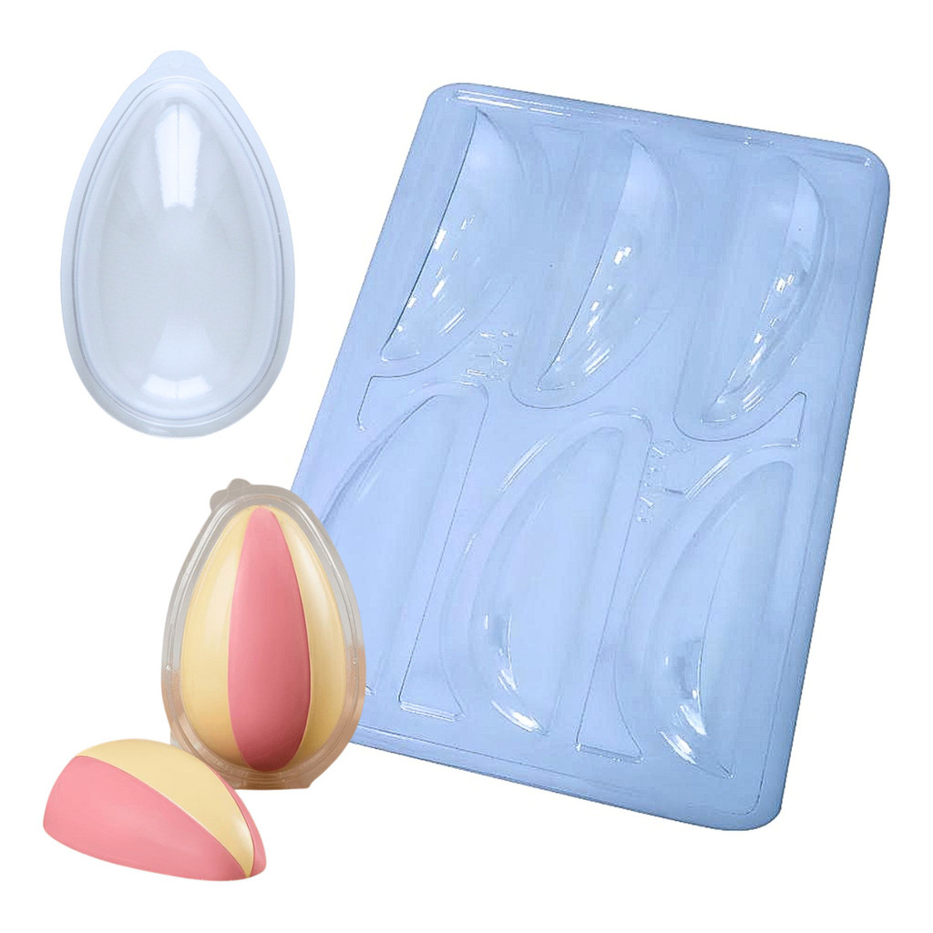 Forma Ovo de Páscoa Fatiado 6 Fatias Para Ovo Tipo 250g BWB 3716 Acetato E Silicone + 5 Blisters