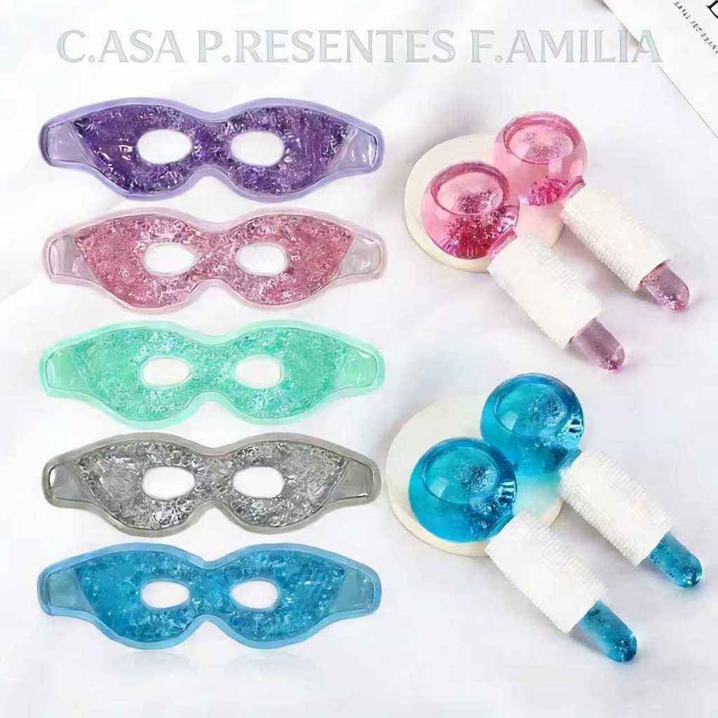 Kit Facial Relaxante: 2 Esferas de Cristal + Máscara Térmica para Olhos em Gel