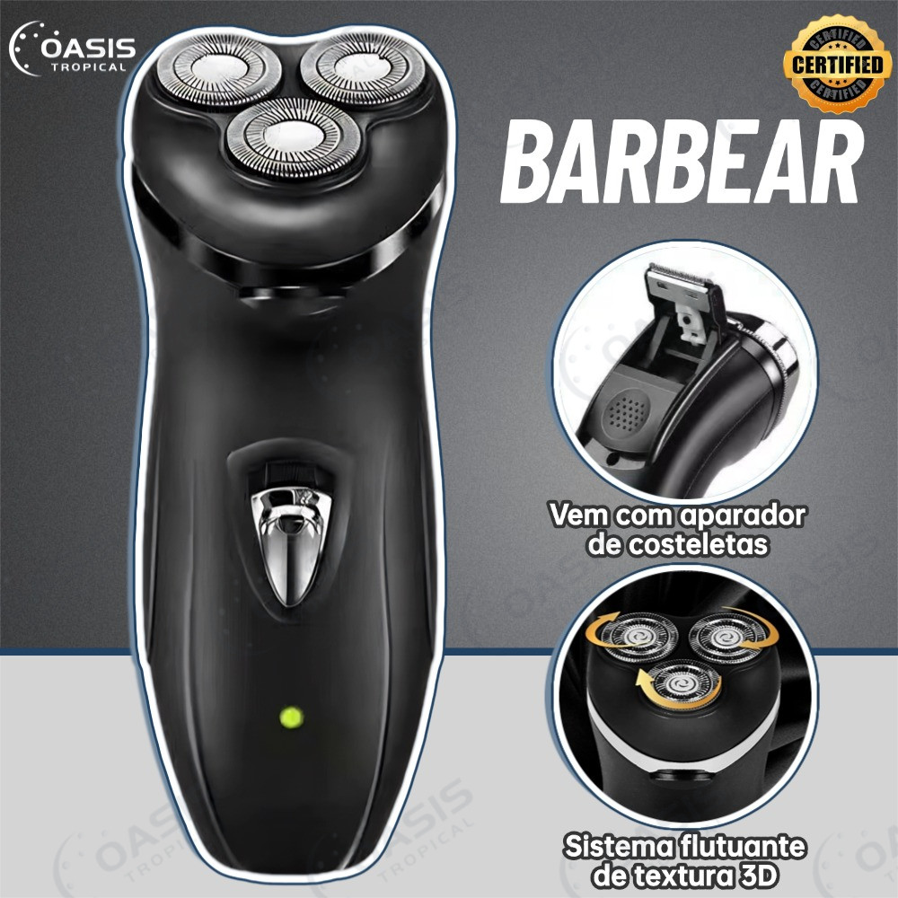Máquina de Barbear Masculina Recarregável 220V | 4D 3 Cabeças - Modelo Mais Vendido | Suave para Pele Sensível