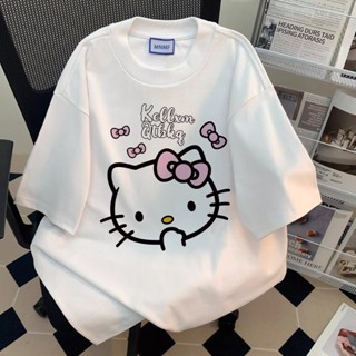 Camiseta Algodão Premium Unissex Streetwear Tendência Estampa Exclusiva Hello Kitty Confortável em Oferta na Shopee