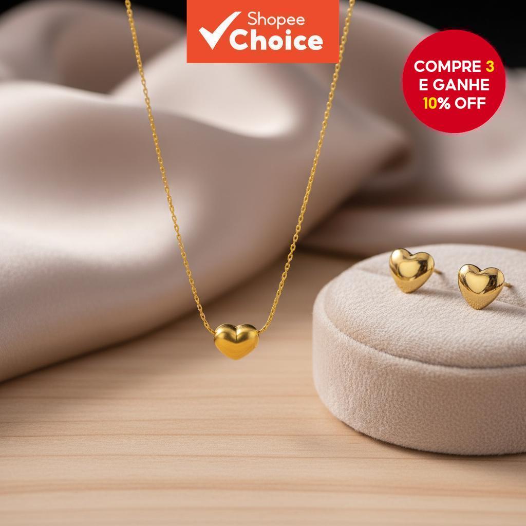 Conjunto de colar e brincos com pingente de aço inoxidável em formato de coração, para mulheres modernas. em Oferta na Shopee