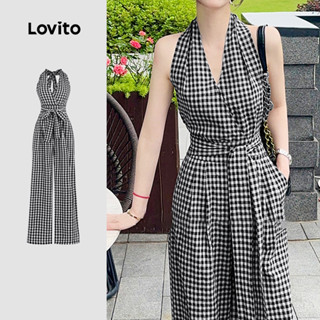 Lovito Macacão Clássico E Versátil Com Estampa Xadrez Vichy E Amarração Frontal Para Mulheres L132ED102 em Oferta na Shopee